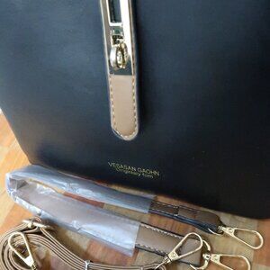 Vasasan Gaohn Black Hand Bag Purse Bag Gold Tone Hardware Zip and Buckle Closure